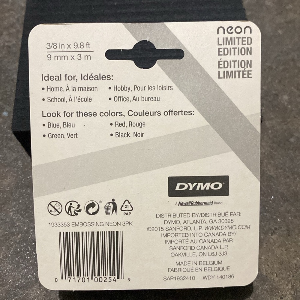Dymo Neon Limited Edition Embossing Label Tape 3/8in X 9.8ft - 9mm X 3m - Picture 5 of 5